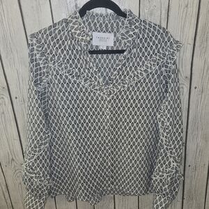 The Shirt Rochelle Behrens Women's Black Ruffle Long Sleeve Button Down Top Sz S